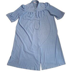 Vintage Vanity Fair Robe Housecoat Womens Blue Soft Pocket Snaps USA Made 3XL